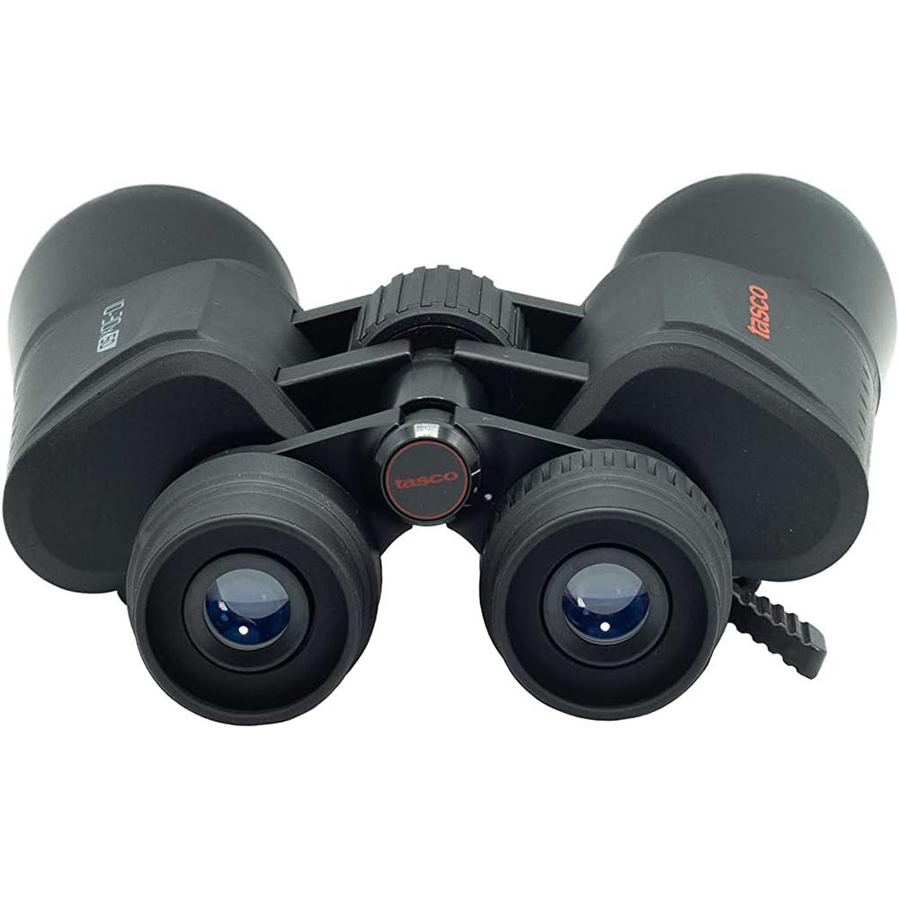 Chattanooga Tasco 10-30x50 black Porro MC zoom binoculars with box, featuring large objective lenses and adjustable magnification.