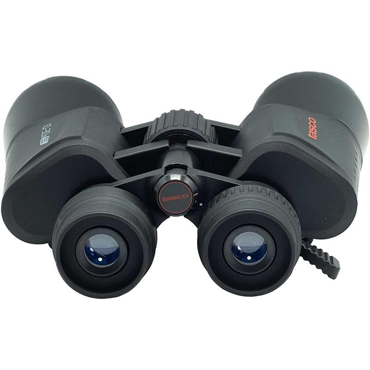Chattanooga Tasco 10-30x50 black Porro MC zoom binoculars with box, featuring large objective lenses and adjustable magnification.
