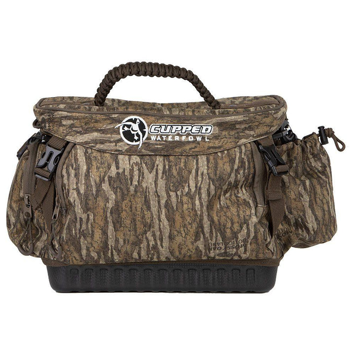 Cupped medium floating blind bag by Chattanooga in Mossy Oak Bottomland camouflage for outdoor gear storage.