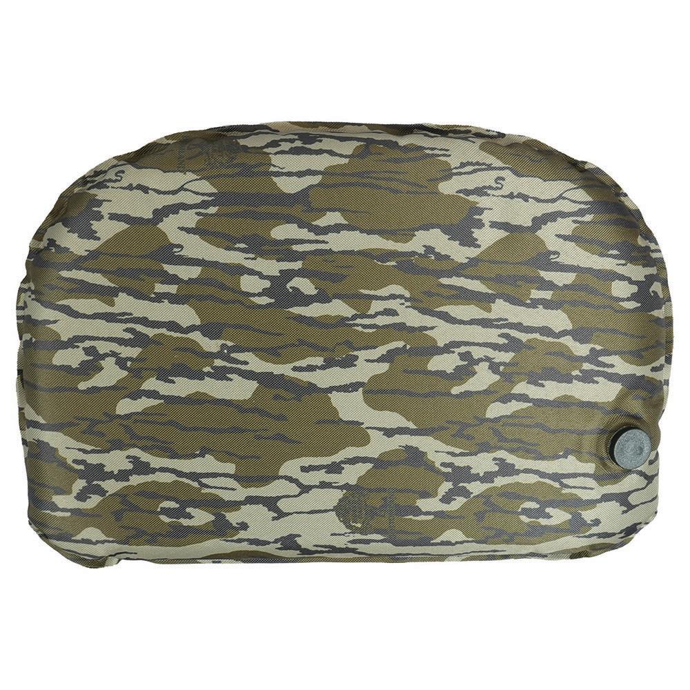 Chattanooga Bunsaver camo seat cushion for blind chairs, Mossy Oak Bottomland pattern, portable outdoor pad for comfort.