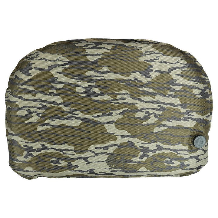 Chattanooga Bunsaver camo seat cushion for blind chairs, Mossy Oak Bottomland pattern, portable outdoor pad for comfort.