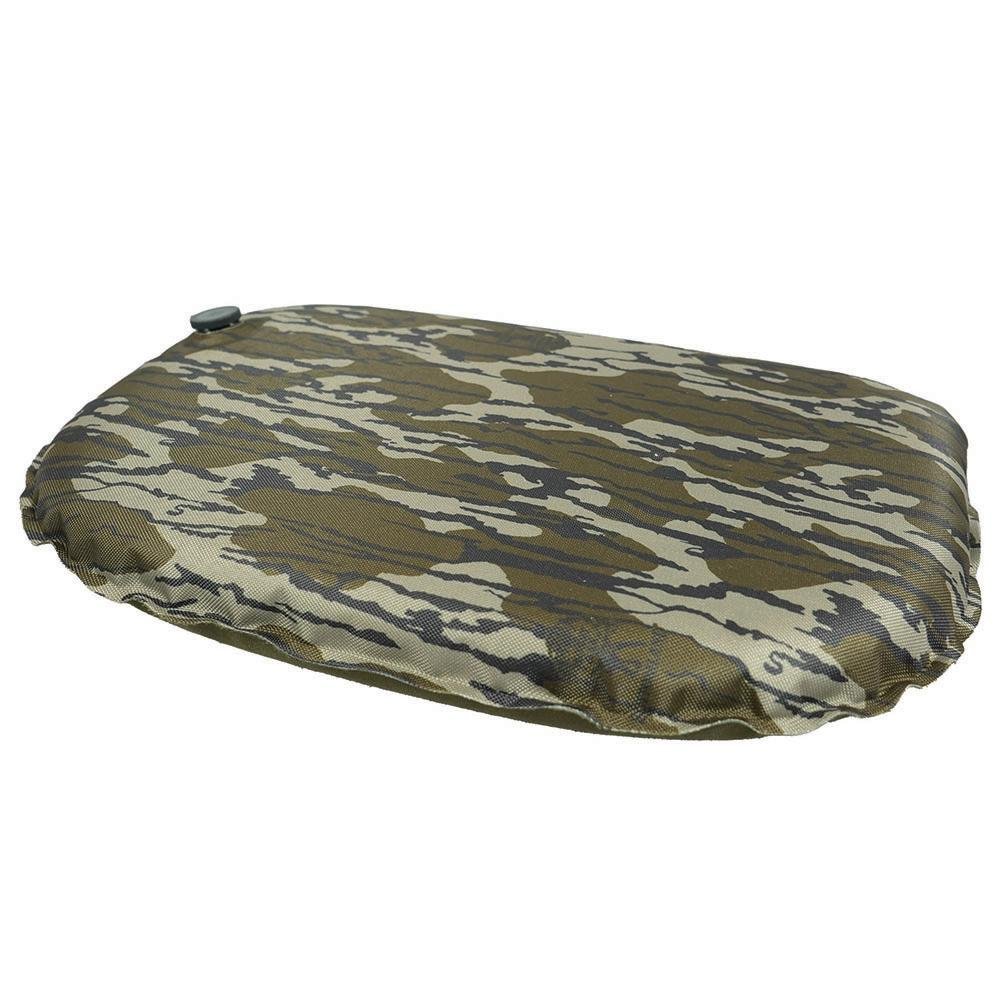 Chattanooga Bunsaver camo seat cushion for blind chairs, Mossy Oak Bottomland pattern, portable outdoor pad for comfortable seating.