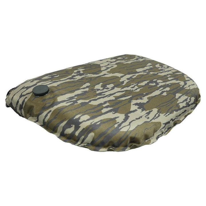 Chattanooga Bunsaver camo seat cushion for blind chairs, Mossy Oak Bottomland camouflage, portable outdoor pad for hunting and outdoor seating.