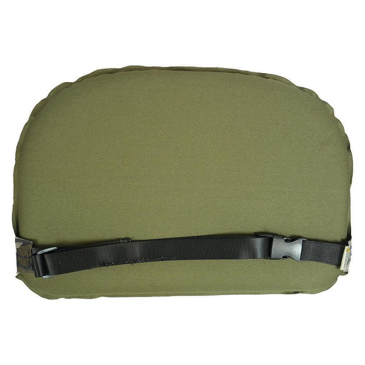 Chattanooga Bunsaver camo seat cushion for blind chairs, Mossy Oak Bottomland pattern, portable and comfortable outdoor pad for hunting.