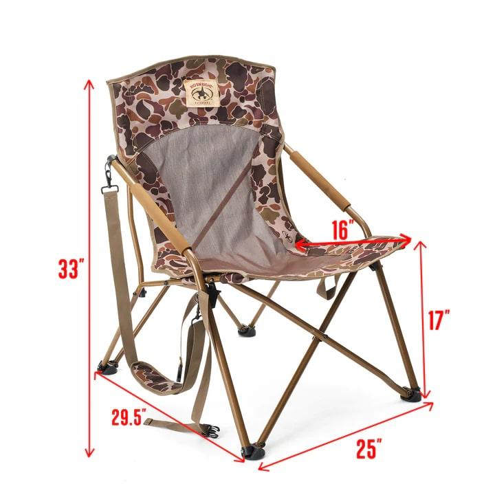 Chattanooga Rig Em Right Camp Chair in classic brown camo, portable, comfortable blind chair for outdoor hunting or camping.