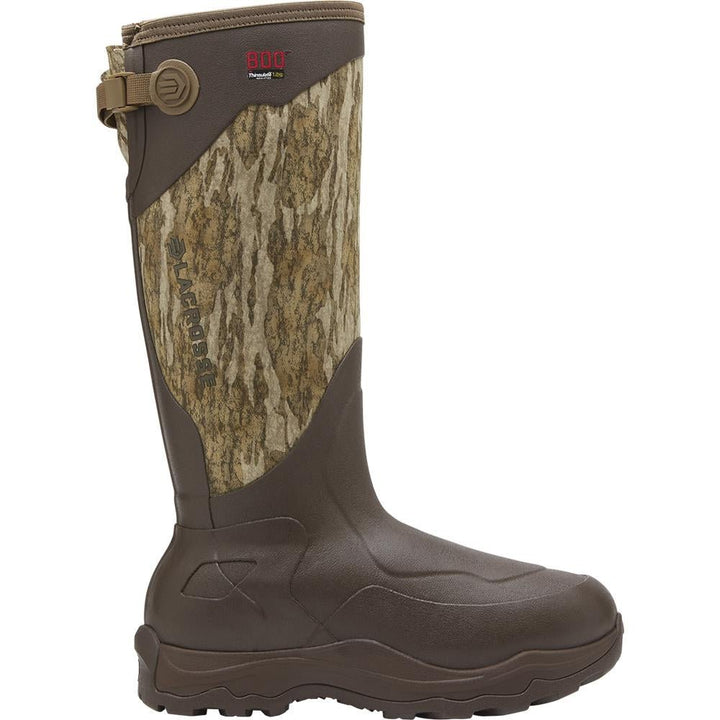 Chattanooga LaCrosse Alpha Agility 17-inch Mossy Oak Bottomland outdoor boots with 800G insulation, size 9, waterproof and rugged.