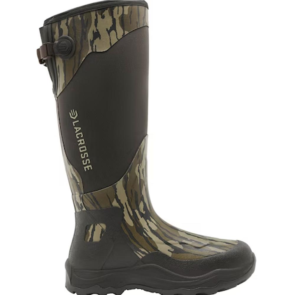 Chattanooga LaCrosse Alpha Agility 17-inch Mossy Oak Bottomland outdoor boots, size 9, with rugged waterproof design and camouflage pattern.