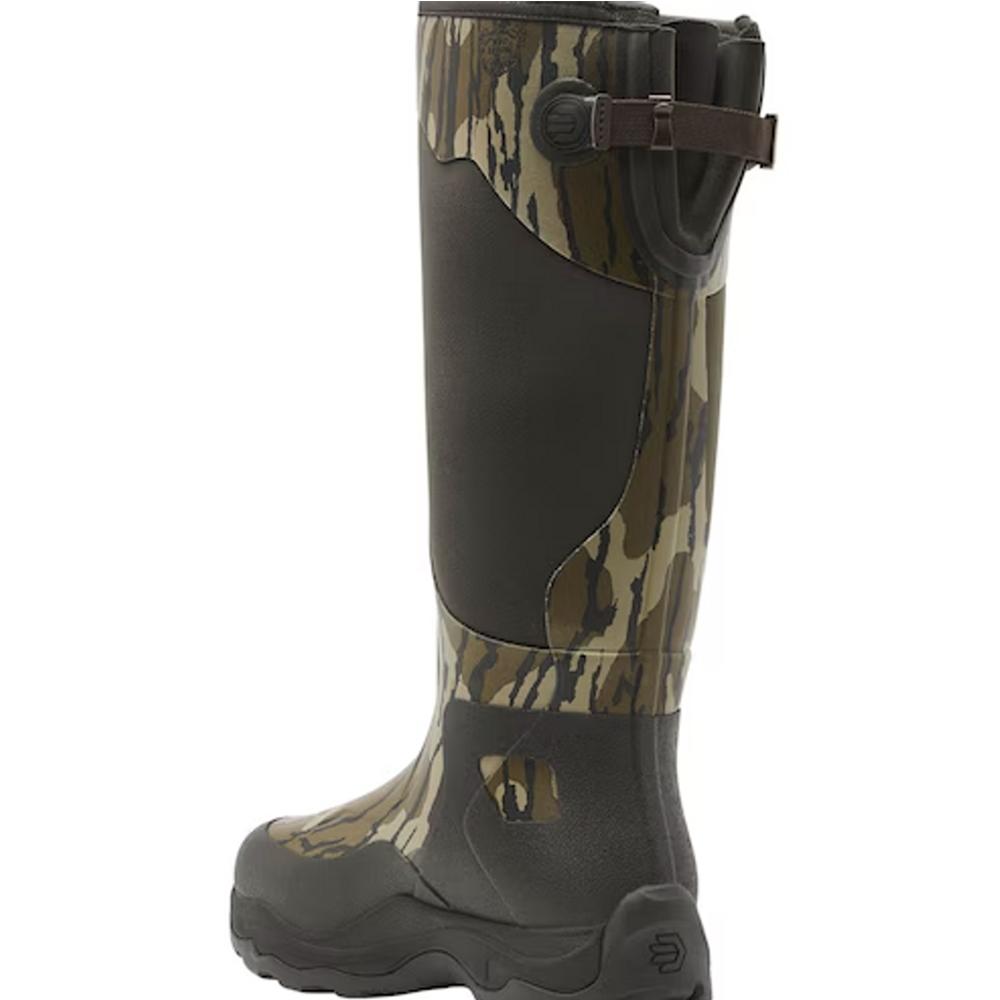Chattanooga LaCrosse Alpha Agility 17-inch Mossy Oak Bottomland outdoor boots, size 9, with rugged waterproof design and camo pattern.