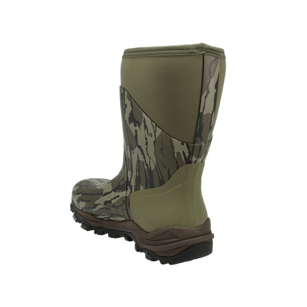 Chattanooga Muddy DV8 13-inch non-insulated boots in Mossy Oak Bottomland camouflage, size 9D, rugged outdoor footwear