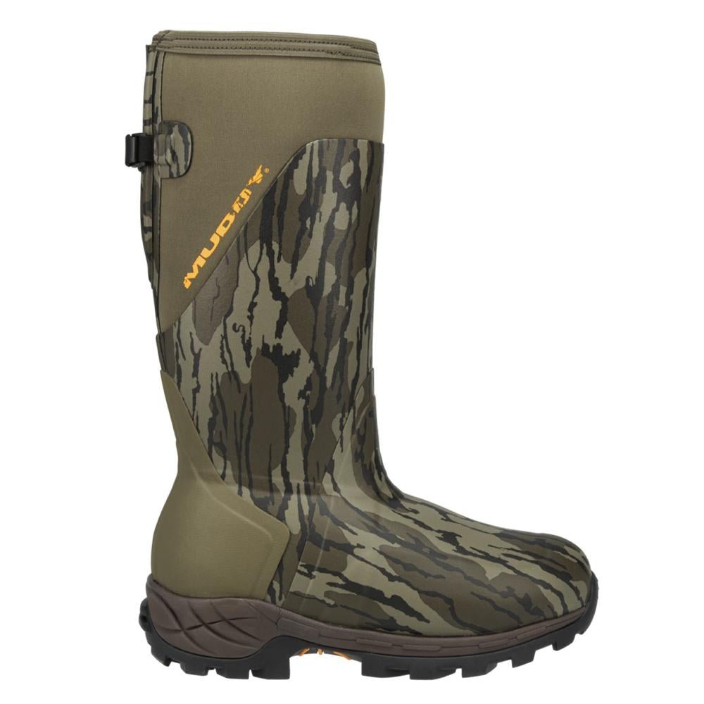 Chattanooga Muddy DV8 17-inch insulated boots, size 8D, with Mossy Oak Bottomland camouflage for outdoor footwear.