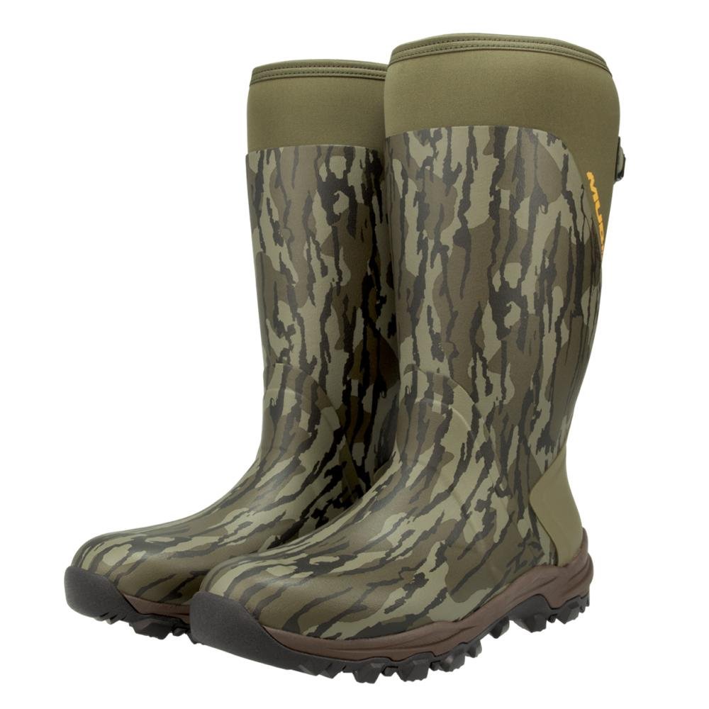 Chattanooga Muddy DV8 17-inch non-insulated outdoor boots in Mossy Oak Bottomland camo, size 7D, rugged and durable footwear