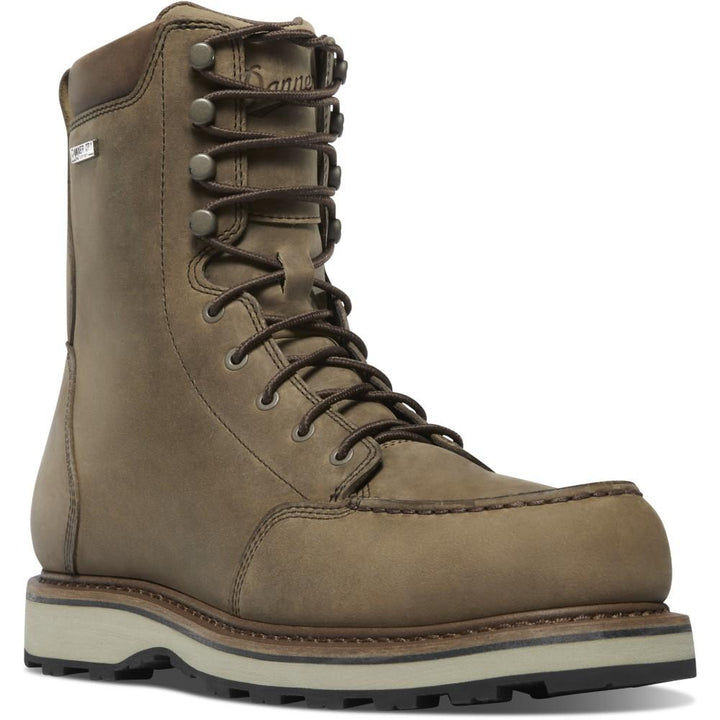 Chattanooga Danner Cedar River Moc Toe 8-inch waterproof outdoor boots in Timberwolf color, size 8, rugged and durable.