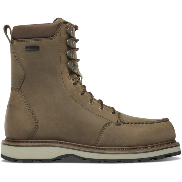 Chattanooga Danner Cedar River Moc Toe 8-inch waterproof outdoor boots in Timberwolf color, size 8, with durable leather construction.