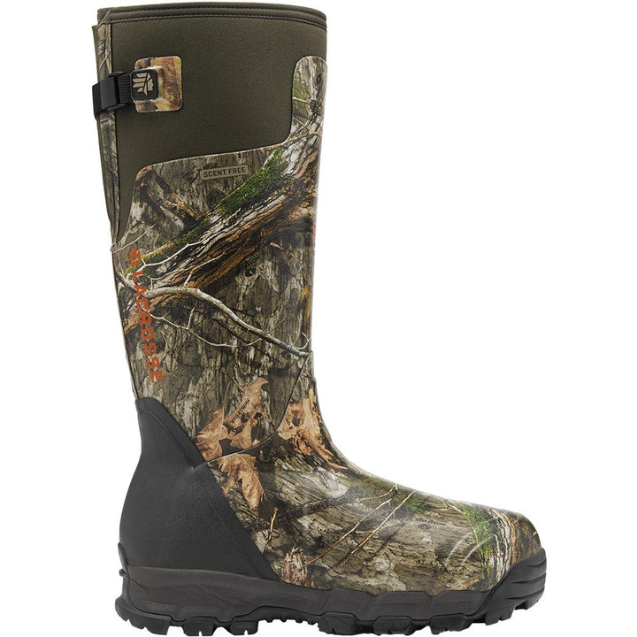 Chattanooga LaCrosse Alphaburly Pro 18-inch Mossy Oak Country DNA hunting boots, size 10 medium, with 1000G insulation for men.