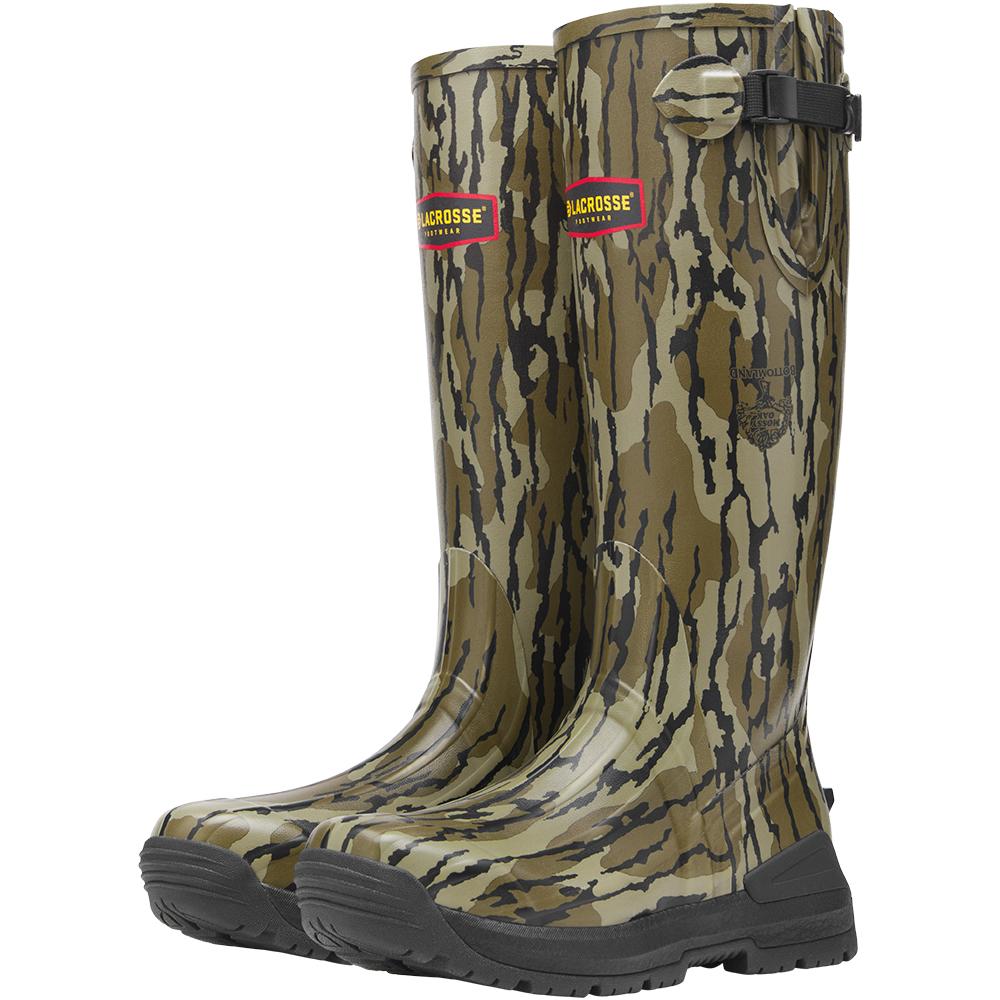Chattanooga LaCrosse Burly AF 17-inch Mossy Oak Original Bottomland hunting boots, men's size 9, rugged outdoor footwear.
