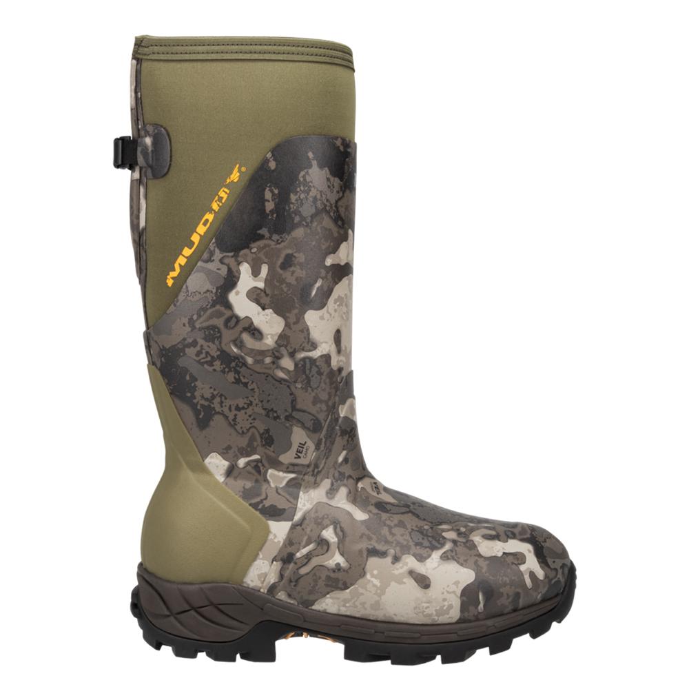 Chattanooga Muddy DV8 17-inch insulated waterproof boots in Veil Canyon Grey with durable 10D nylon, 1000G insulation for cold weather.