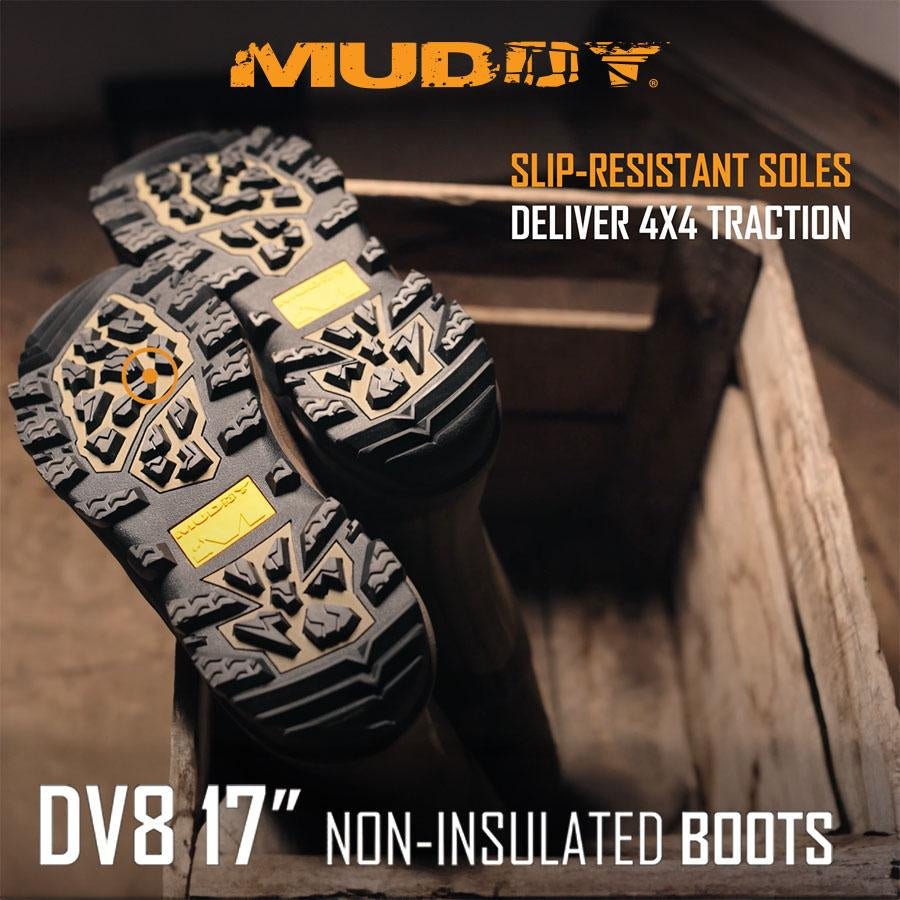 Chattanooga Muddy DV8 17-inch non-insulated clay outdoor boots, size 10D, featuring rugged waterproof design for outdoor work.