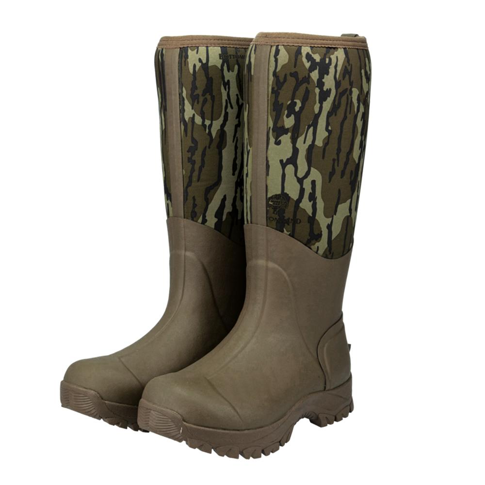 Chattanooga Muddy MTX 17-inch non-insulated hunting boot in Mossy Oak Bottomland camouflage, size 7D, with rugged leather and rubber sole