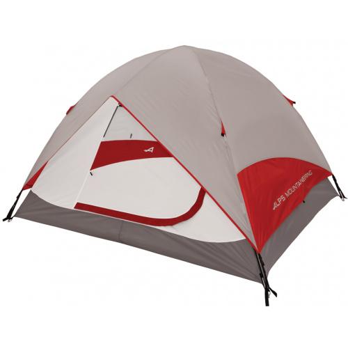 Chattanooga Alps Mountaineering Meramac 2-person lightweight durable campground tent set up outdoors for camping.