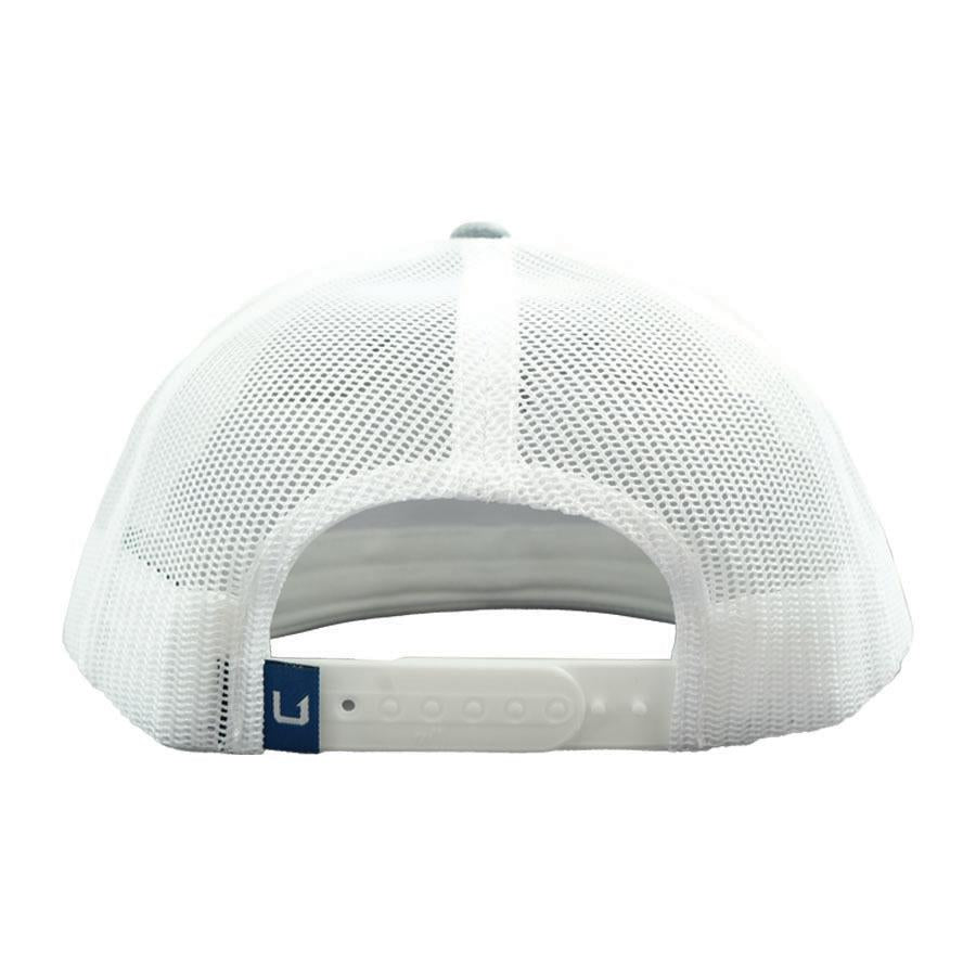 Chattanooga Huk Salute Trucker Hat in Heather Grey, stylish and comfortable one-size headwear with mesh back and curved brim.