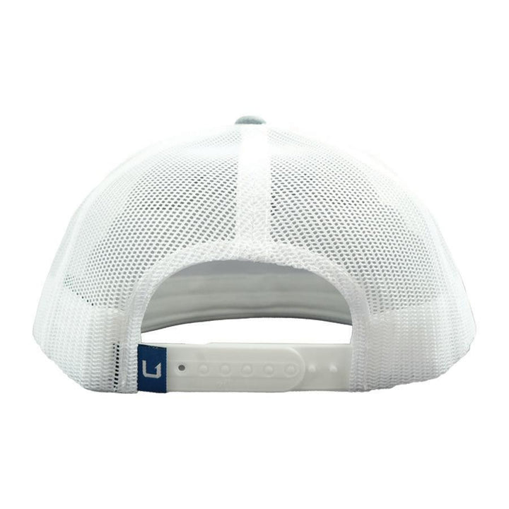 Chattanooga Huk Salute Trucker Hat in Heather Grey, stylish and comfortable one-size headwear with mesh back and curved brim.