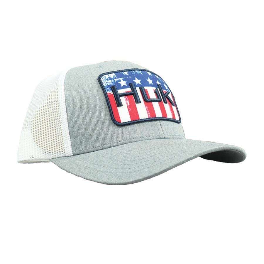 Chattanooga Huk Salute Trucker Hat in Heather Grey, comfortable and stylish headwear, one size fits most, casual cap for everyday wear.