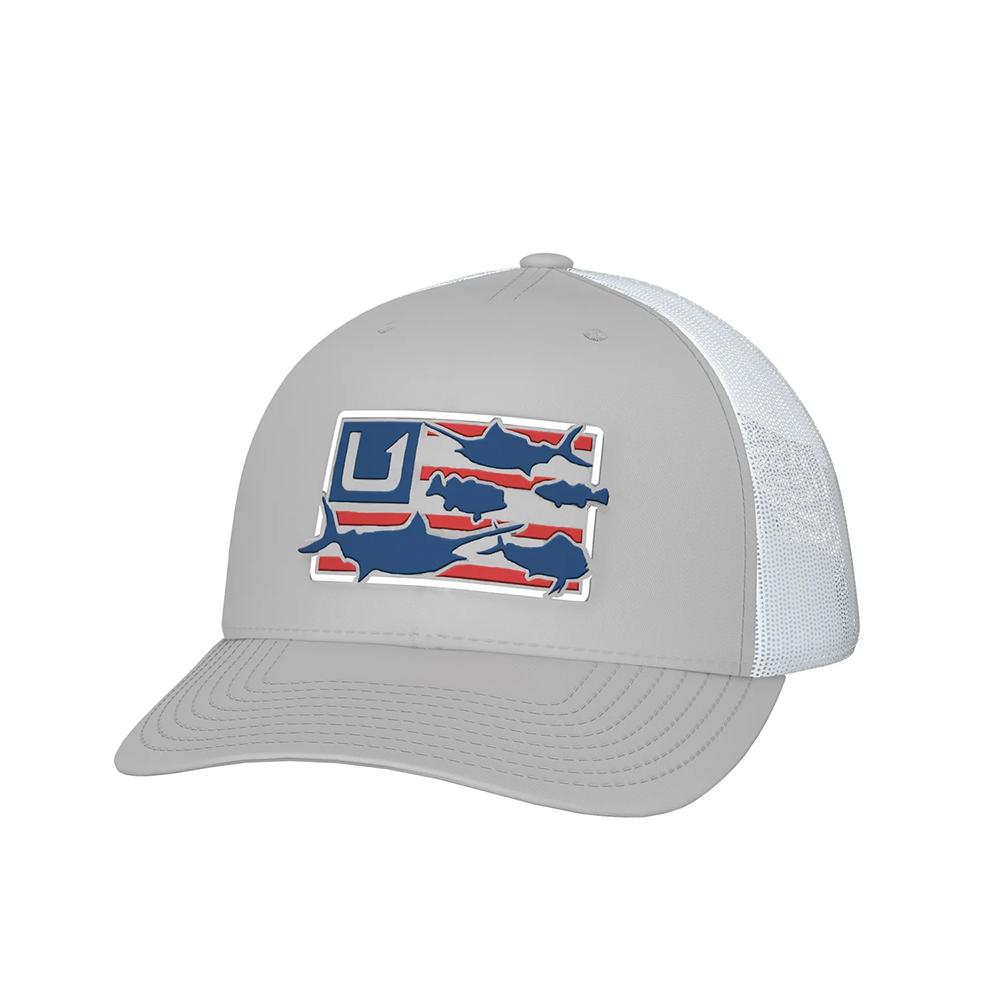 Chattanooga Huk Trophy Flag Trucker Hat in light grey, breathable and stylish headwear with a comfortable fit.