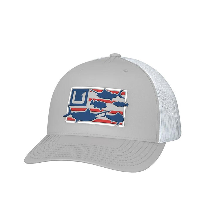Chattanooga Huk Trophy Flag Trucker Hat in light grey, breathable and stylish headwear with a comfortable fit.