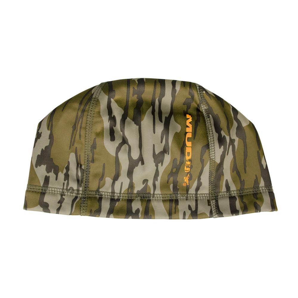 Chattanooga Muddy lightweight fleece beanie in Mossy Oak Bottomland camo, ideal for outdoor warmth and headwear.