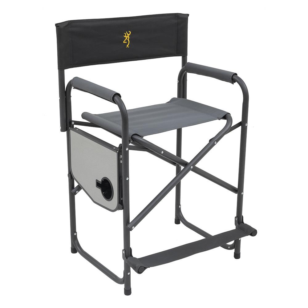 Chattanooga Alps Browning Directors Chair XT Plus camping chair in charcoal grey, folding seat with armrests and sturdy frame.