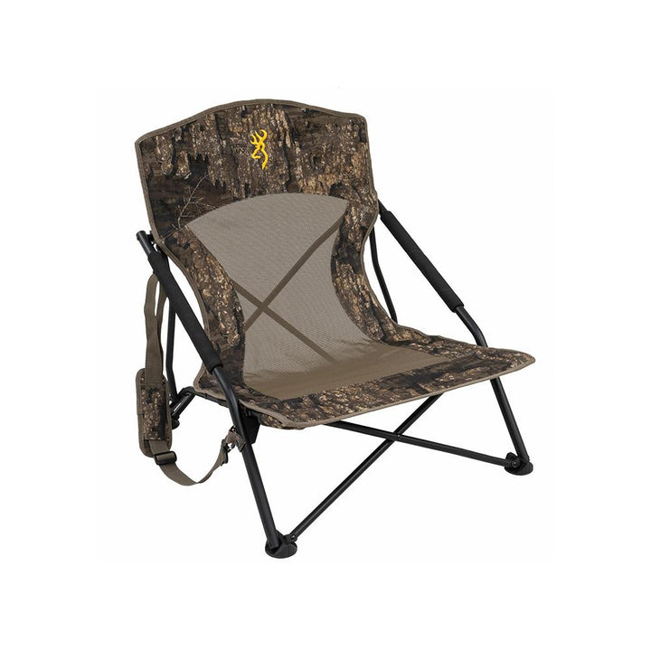 Chattanooga Alps Browning Strutter MC camp chair in Mossy Oak Country DNA, portable outdoor seating with sturdy frame and camouflage pattern.