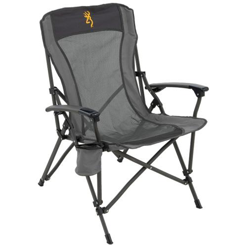Chattanooga Browning Fireside Gold Buckmark chair, charcoal grey folding outdoor seat with a sturdy frame and comfortable design.