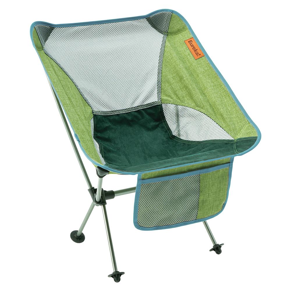 Chattanooga Eureka Tagalong Lite camp chair in green, lightweight portable folding chair for outdoor camping and seating.