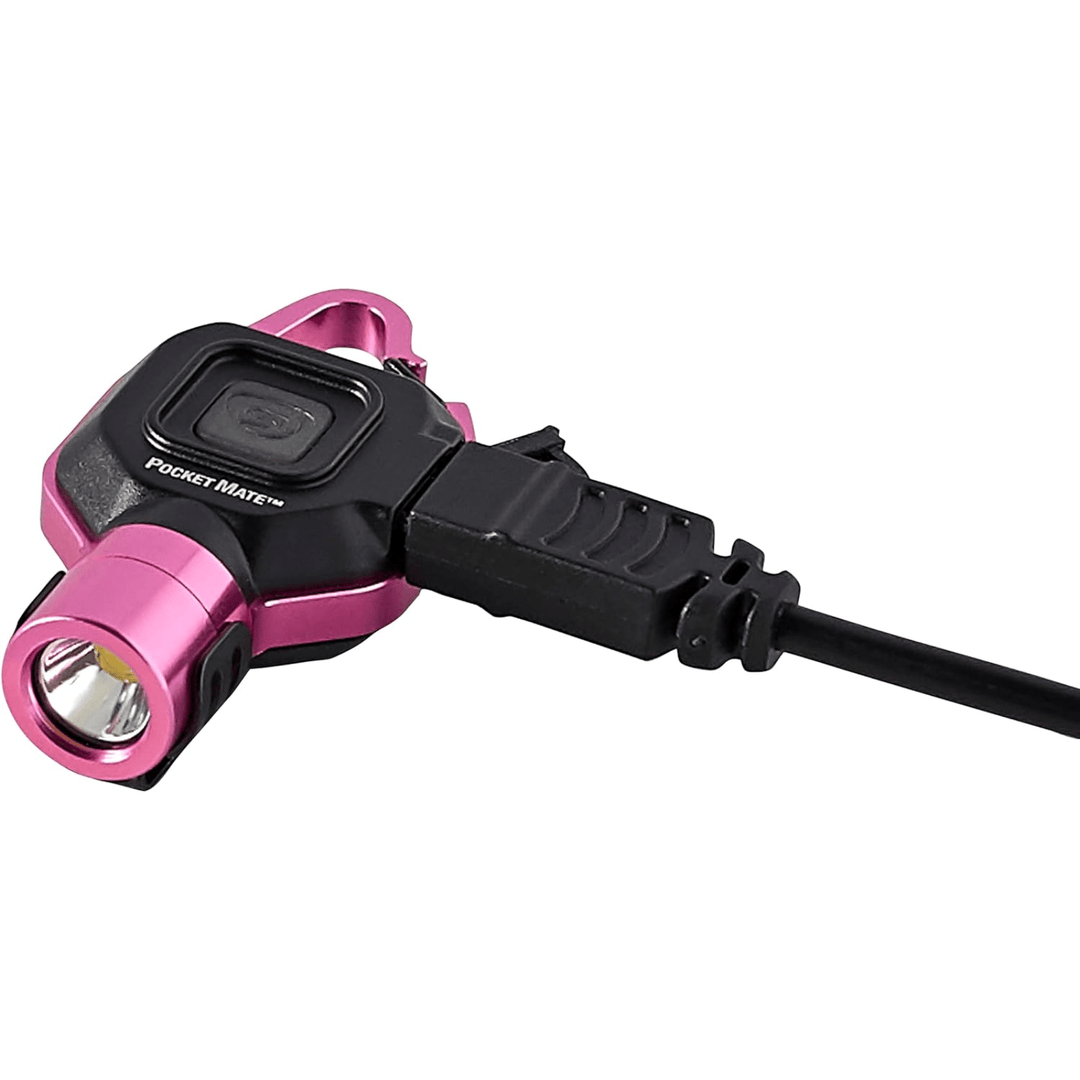 Pink Streamlight pocket clip-on flashlight with 325 lumens, USB rechargeable, compact keychain design by Chattanooga.