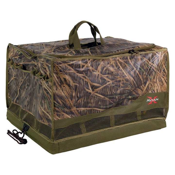 Chattanooga AvianX Floating Slotted Decoy Bag with 12 slots in Mossy Oak Shadow Grass, outdoor gear for waterfowl hunting.