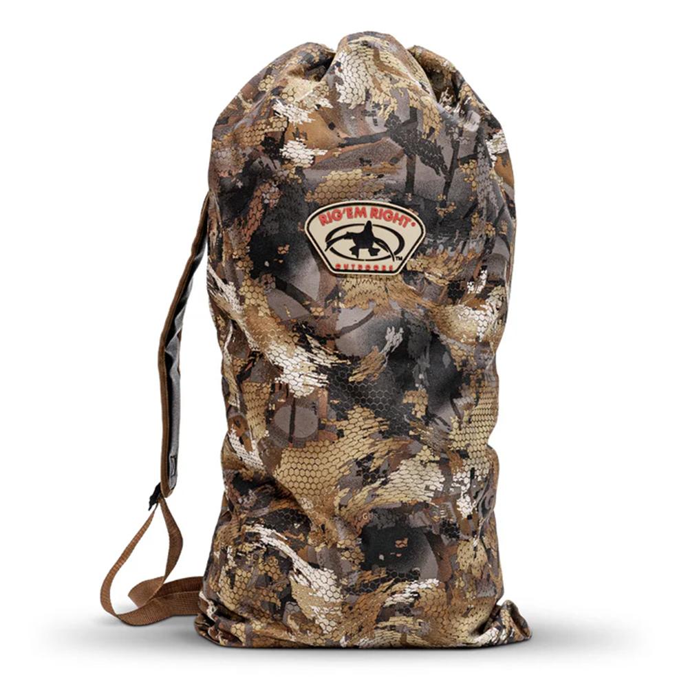 Chattanooga Rig Em Right turkey decoy bag in Optifade Timber, 120-gallon capacity, designed for easy storage and transport of decoys.