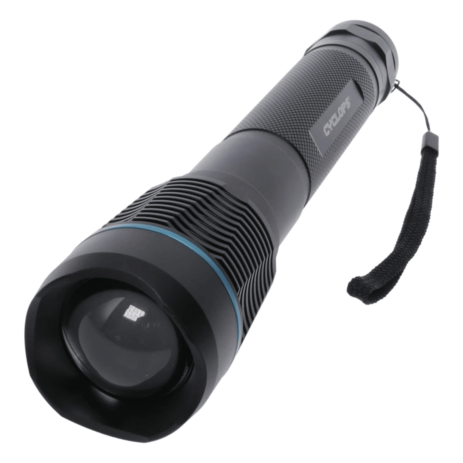 Chattanooga Cyclops Brontes 2K flashlight with 2000 lumens, black handheld LED flashlight with adjustable focus.