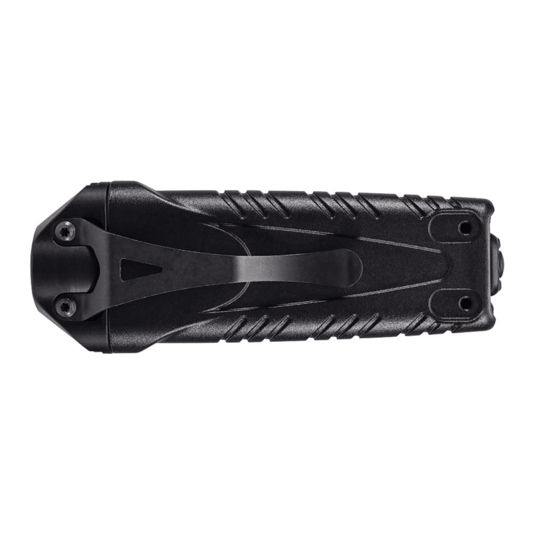 Black Chattanooga Stiletto Pro multi-output rechargeable pocket LED flashlight with 1000 lumens, compact and portable.