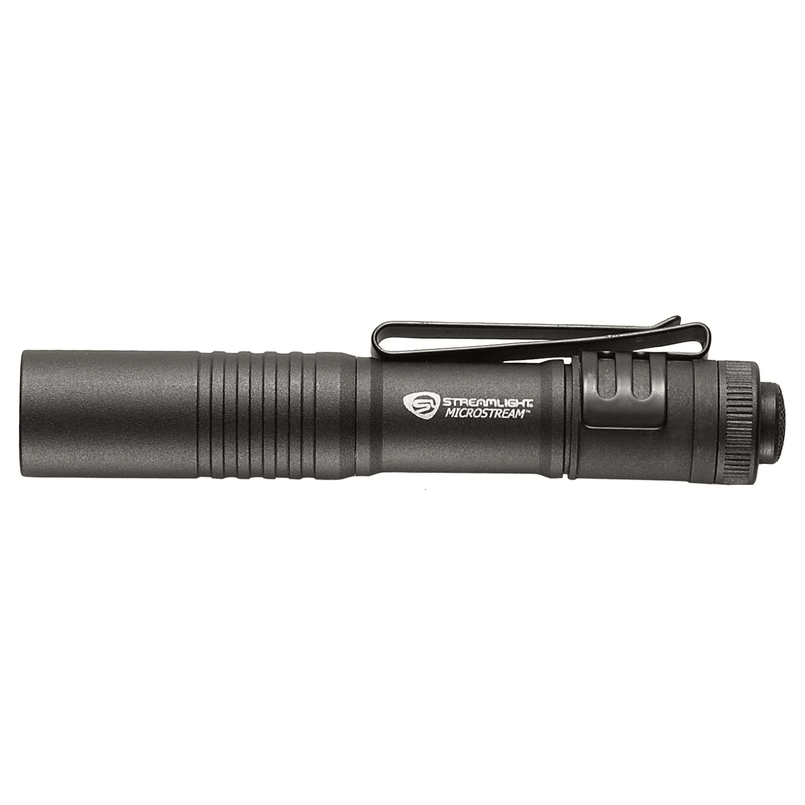 Black Streamlight MicroStream LED pen light powered by alkaline batteries, compact and portable flashlight from Chattanooga.