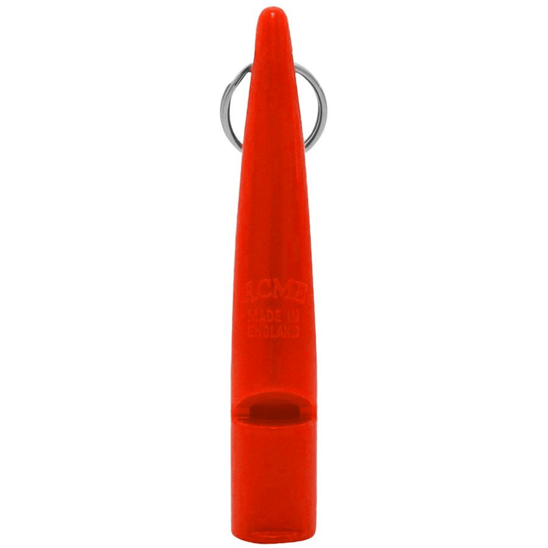 Chattanooga Omnipet Acme dog training mouth whistle in high tone orange plastic, used for obedience and training commands.