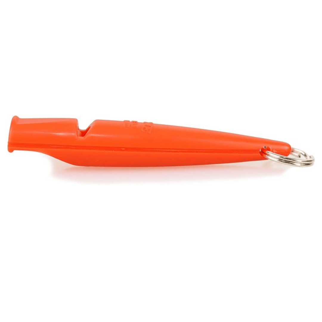 Orange plastic Chattanooga Omnipet Acme dog training mouth whistle, compact and lightweight for effective training.