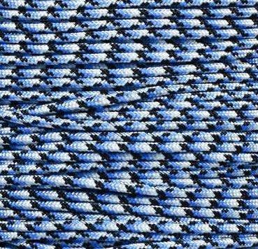 Blue snake camo Chattanooga 550 paracord 100ft for emergency and outdoor survival uses. Durable nylon cord with versatile applications.
