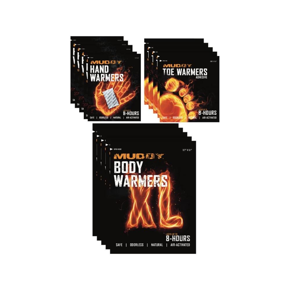 Chattanooga Muddy disposable hand and foot warmers in a bulk variety pack, 8 count, long-lasting emergency survival warmers.