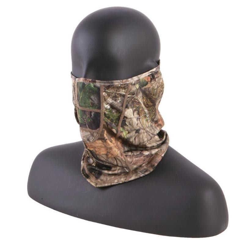 Chattanooga Allen Neck Gaiter facemask in Mossy Oak Country camouflage, breathable stretch fabric, versatile face cover for outdoor activities.
