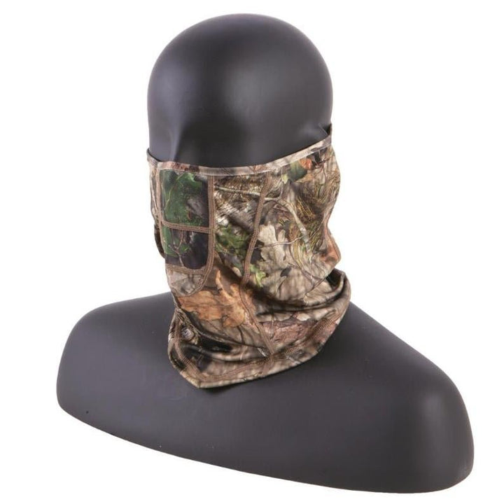 Chattanooga Allen Neck Gaiter facemask in Mossy Oak Country camouflage, breathable stretch fabric, versatile face cover for outdoor activities.