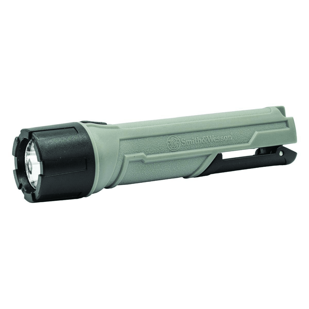 Chattanooga S&amp;W Night Guard Pro compact flashlight with 390 lumens, three modes, and sturdy design for outdoor or tactical use.