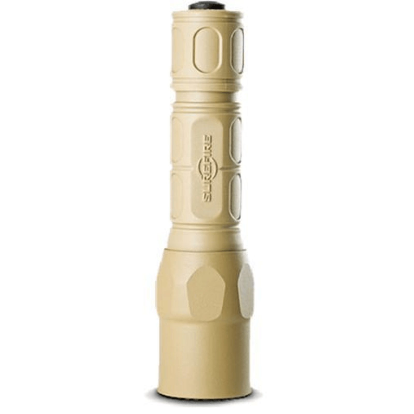 Chattanooga SF G2X Pro LED flashlight with 600 lumens, polymer aluminum body, tan finish, and click switch.