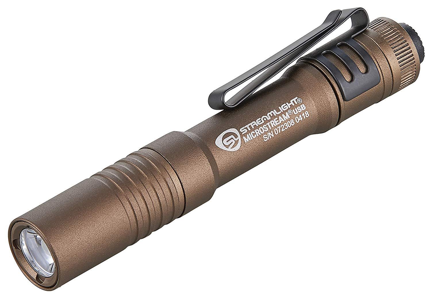 Streamlight MicroStream USB rechargeable flashlight in coyote color, compact and portable, by Chattanooga.
