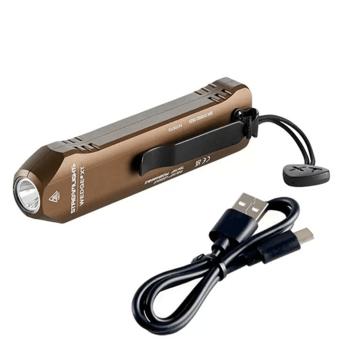 Black Streamlight Protac 2L-X flashlight with 500 lumens, featuring USB charging, by Chattanooga, shown in a close-up view.