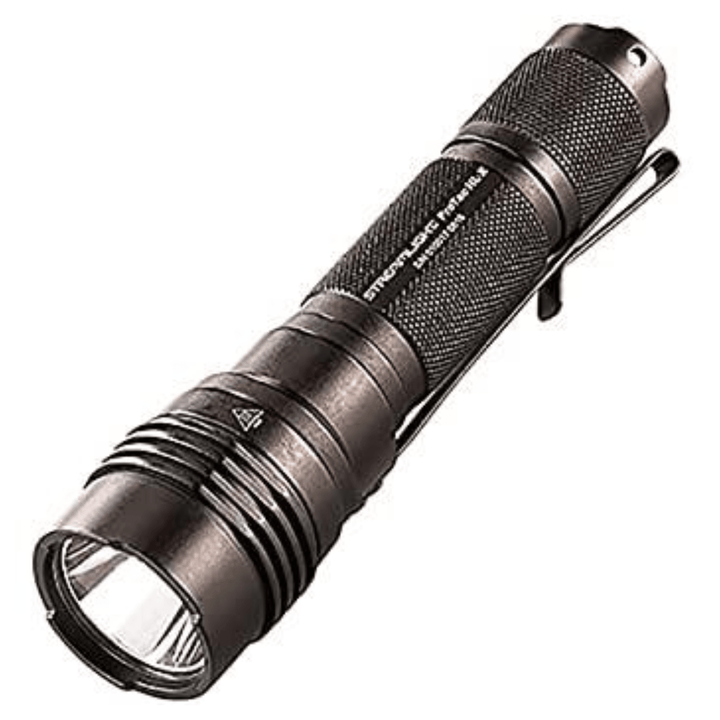 Black Streamlight ProTac HL-X USB flashlight with 1000 lumens, rechargeable battery, held in hand. Chattanooga brand.